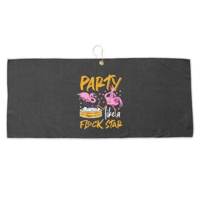 Party Like A Flock Star Flamingos In Kiddie Pool Large Microfiber Waffle Golf Towel
