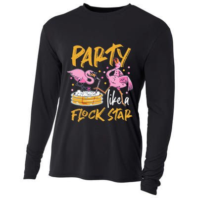 Party Like A Flock Star Flamingos In Kiddie Pool Cooling Performance Long Sleeve Crew
