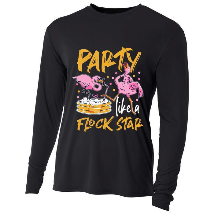 Party Like A Flock Star Flamingos In Kiddie Pool Cooling Performance Long Sleeve Crew