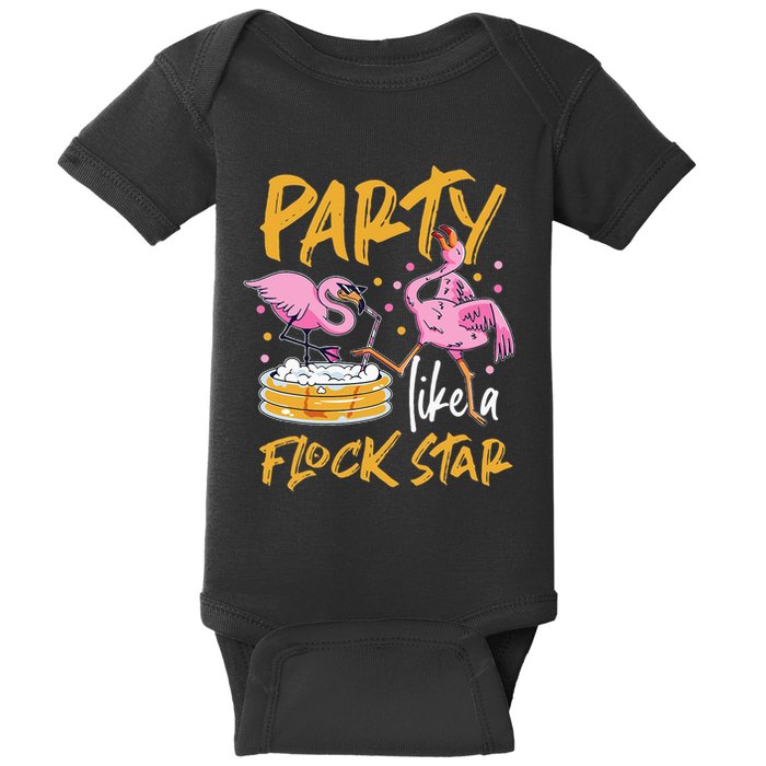Party Like A Flock Star Flamingos In Kiddie Pool Baby Bodysuit