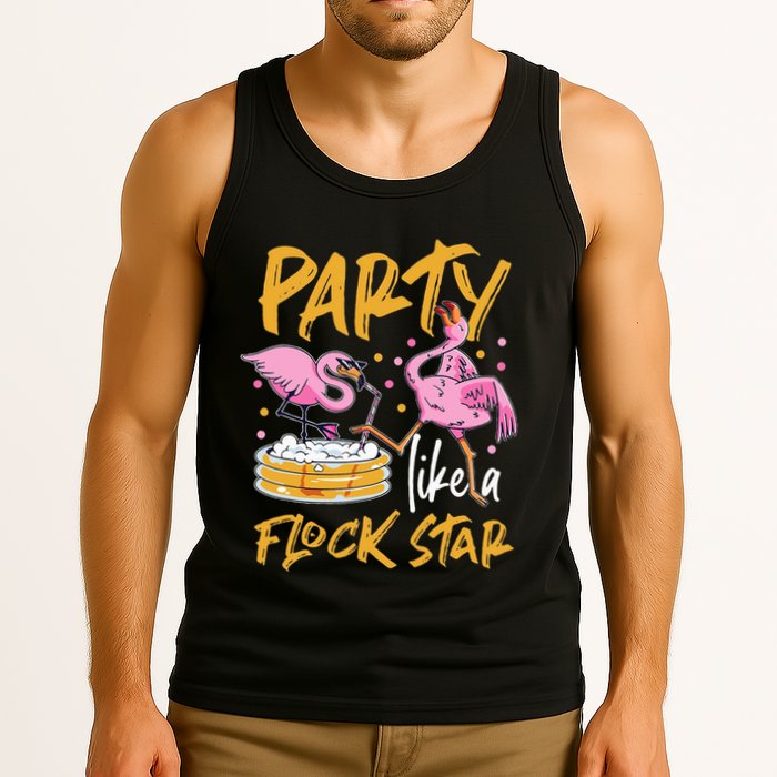 Party Like A Flock Star Flamingos In Kiddie Pool Tank Top