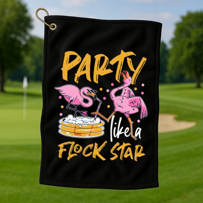 Party Like A Flock Star Flamingos In Kiddie Pool Golf Towel