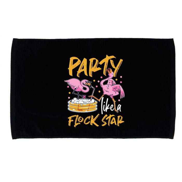 Party Like A Flock Star Flamingos In Kiddie Pool Microfiber Hand Towel