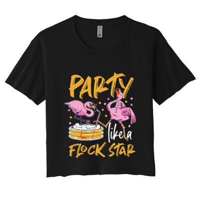 Party Like A Flock Star Flamingos In Kiddie Pool Crop Top