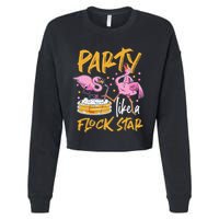 Party Like A Flock Star Flamingos In Kiddie Pool Cropped Pullover Crew