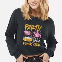 Party Like A Flock Star Flamingos In Kiddie Pool Cropped Pullover Crew