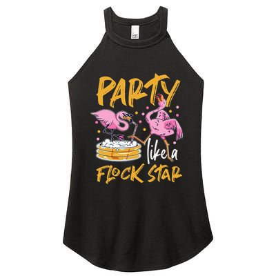 Party Like A Flock Star Flamingos In Kiddie Pool Women's Perfect Tri Rocker Tank