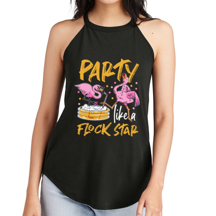 Party Like A Flock Star Flamingos In Kiddie Pool Women's Perfect Tri Rocker Tank