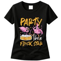 Party Like A Flock Star Flamingos In Kiddie Pool Womens T-Shirt