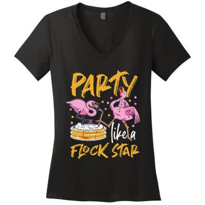 Party Like A Flock Star Flamingos In Kiddie Pool Women's V-Neck T-Shirt