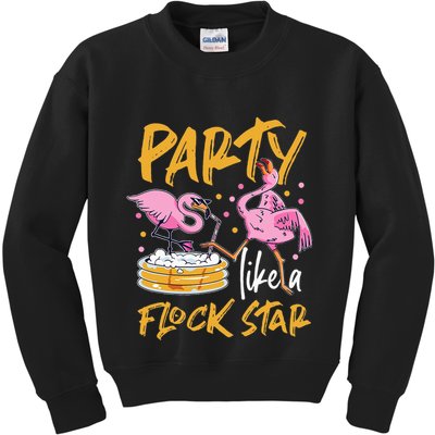 Party Like A Flock Star Flamingos In Kiddie Pool Kids Sweatshirt