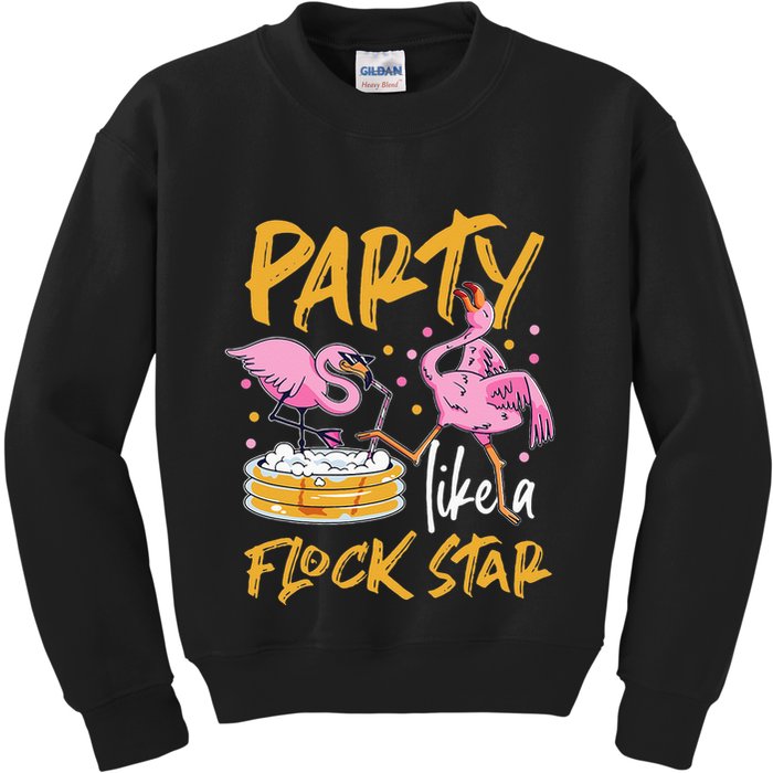 Party Like A Flock Star Flamingos In Kiddie Pool Kids Sweatshirt
