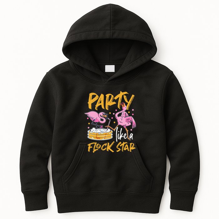 Party Like A Flock Star Flamingos In Kiddie Pool Kids Hoodie
