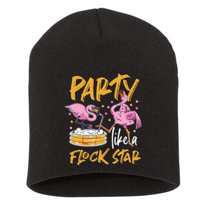 Party Like A Flock Star Flamingos In Kiddie Pool Short Acrylic Beanie