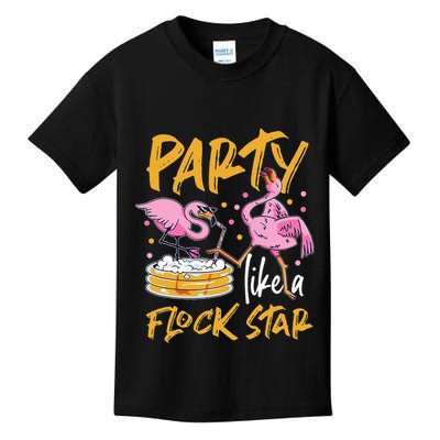Party Like A Flock Star Flamingos In Kiddie Pool Kids T-Shirt