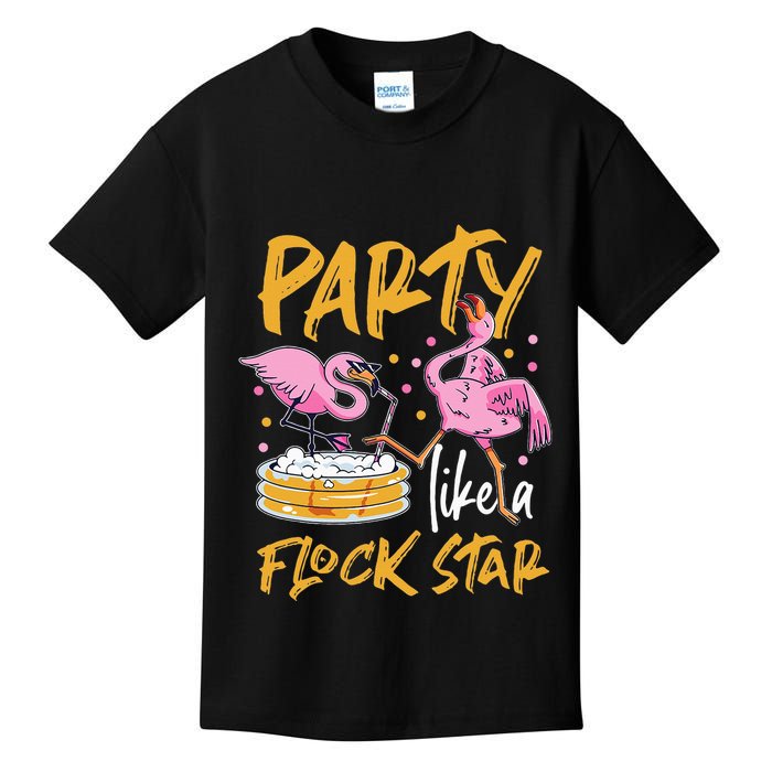 Party Like A Flock Star Flamingos In Kiddie Pool Kids T-Shirt