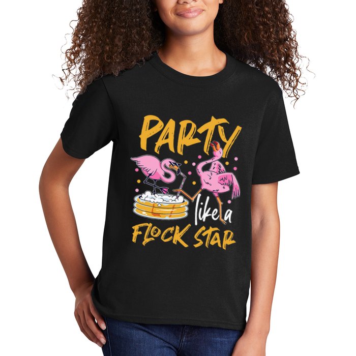 Party Like A Flock Star Flamingos In Kiddie Pool Kids T-Shirt