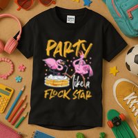 Party Like A Flock Star Flamingos In Kiddie Pool Kids T-Shirt