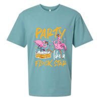 Party Like A Flock Star Flamingos In Kiddie Pool Sueded Cloud Jersey T-Shirt