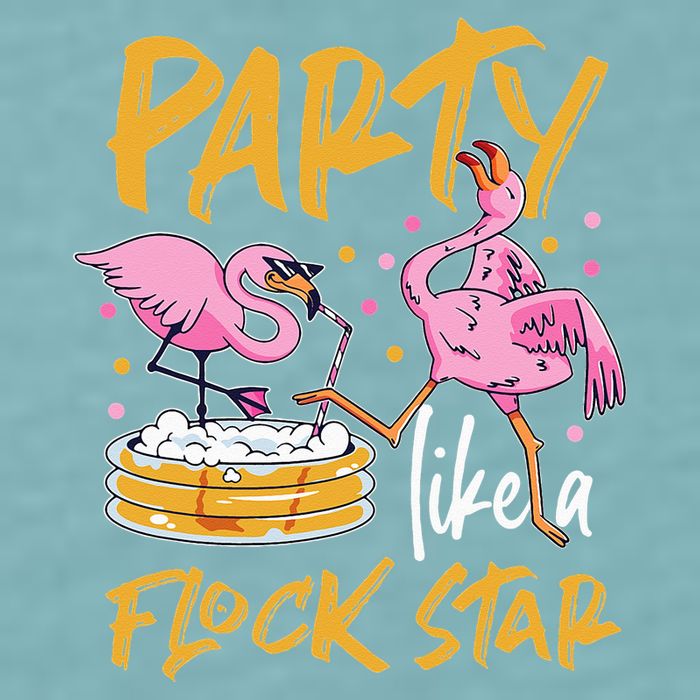 Party Like A Flock Star Flamingos In Kiddie Pool Sueded Cloud Jersey T-Shirt