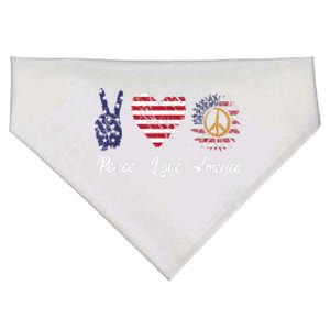 Peace Love America 4th Of July Usa Flag Cool Gift USA-Made Doggie Bandana