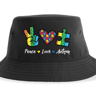 Peace Love Autism Puzzle Awareness Sustainable Bucket Hat