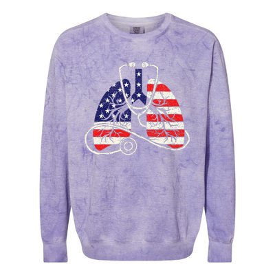 Patriotic Lungs American Flag Respiratory Therapist Colorblast Crewneck Sweatshirt