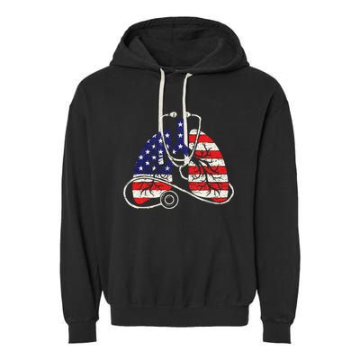 Patriotic Lungs American Flag Respiratory Therapist Garment-Dyed Fleece Hoodie