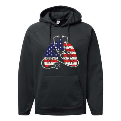 Patriotic Lungs American Flag Respiratory Therapist Performance Fleece Hoodie