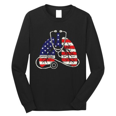 Patriotic Lungs American Flag Respiratory Therapist Long Sleeve Shirt