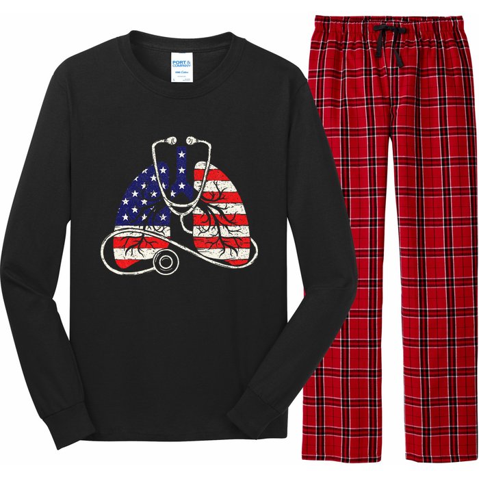 Patriotic Lungs American Flag Respiratory Therapist Long Sleeve Pajama Set