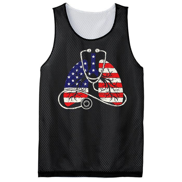 Patriotic Lungs American Flag Respiratory Therapist Mesh Reversible Basketball Jersey Tank