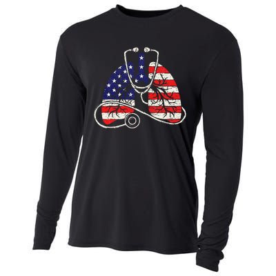 Patriotic Lungs American Flag Respiratory Therapist Cooling Performance Long Sleeve Crew