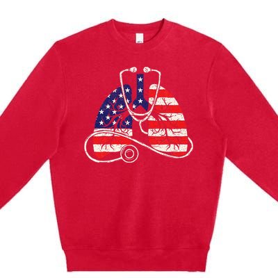 Patriotic Lungs American Flag Respiratory Therapist Premium Crewneck Sweatshirt