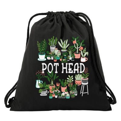 Plant Lover And Gardener Pot Head Succulent Drawstring Bag