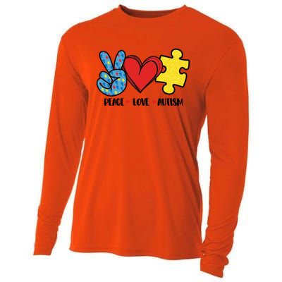 Peace Love And Autism Special Needs Warrior Puzzle Piece Gift Cooling Performance Long Sleeve Crew