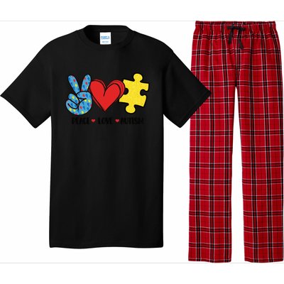 Peace Love And Autism Special Needs Warrior Puzzle Piece Gift Pajama Set