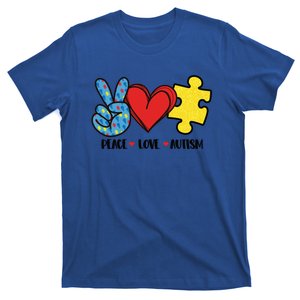 Peace Love And Autism Special Needs Warrior Puzzle Piece Gift T-Shirt