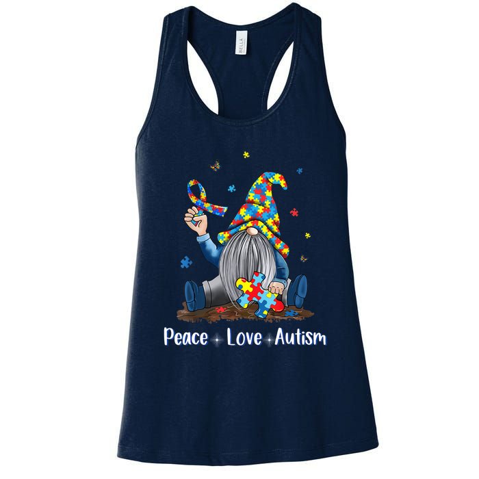 Peace Love Autism Gnome Autism Tie Dye Autism Awareness Women's Racerback Tank