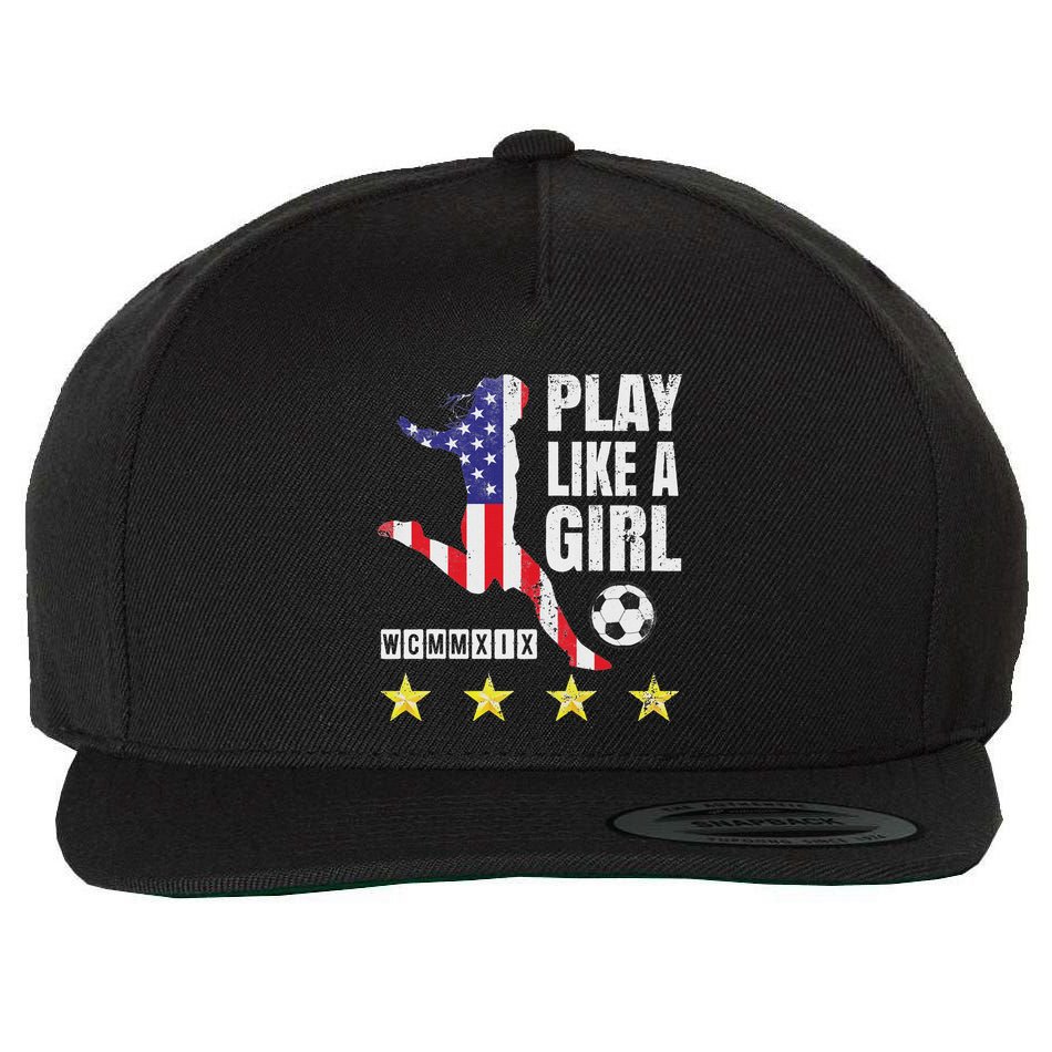 Play Like A Girl Soccer Usa United States Wool Snapback Cap