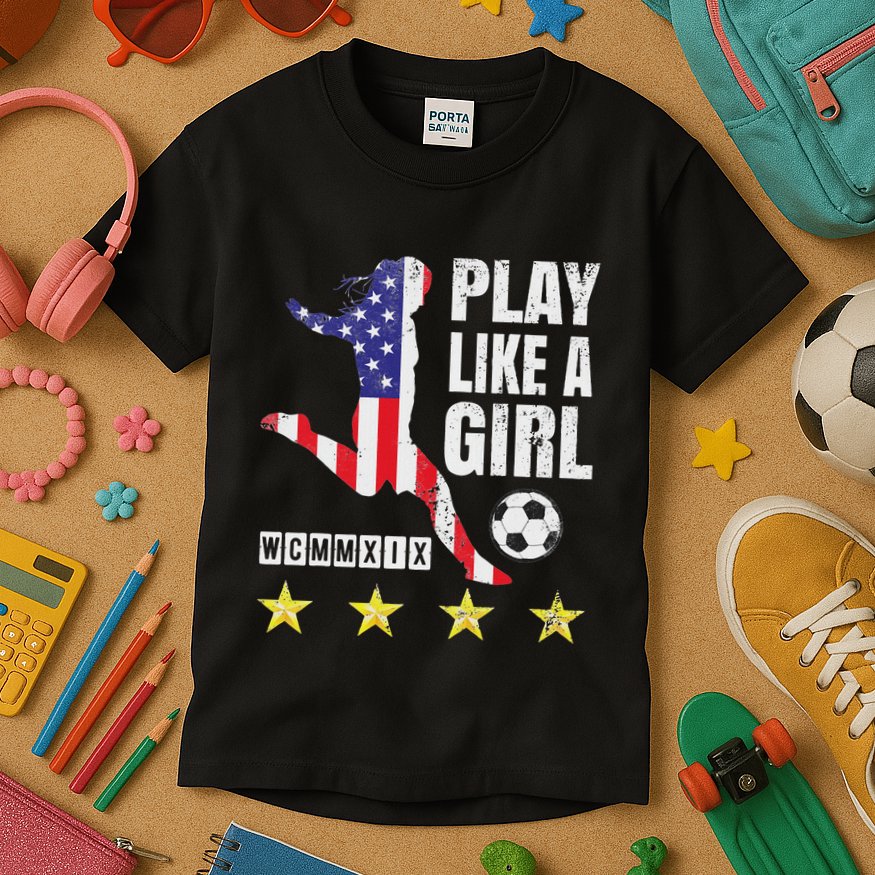 Play Like A Girl Soccer Usa United States Kids T-Shirt