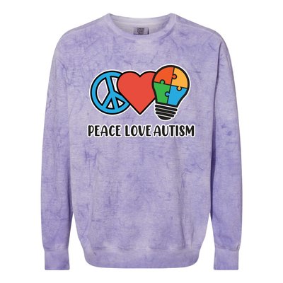 Peace Love Autism Awareness Autistic Mom Graphic Funny Gift Colorblast Crewneck Sweatshirt