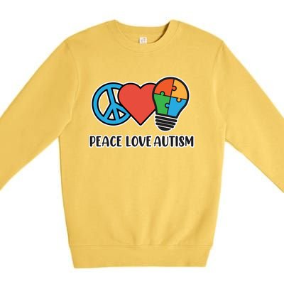 Peace Love Autism Awareness Autistic Mom Graphic Funny Gift Premium Crewneck Sweatshirt