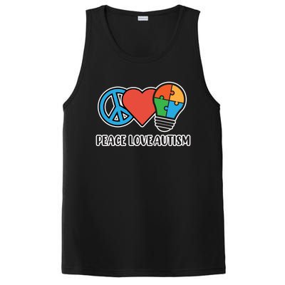 Peace Love Autism Awareness Autistic Mom Graphic Funny Gift PosiCharge Competitor Tank