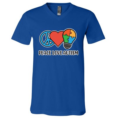 Peace Love Autism Awareness Autistic Mom Graphic Funny Gift V-Neck T-Shirt