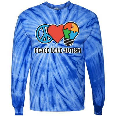 Peace Love Autism Awareness Autistic Mom Graphic Funny Gift Tie-Dye Long Sleeve Shirt