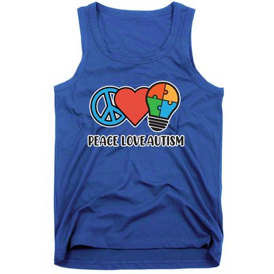 Peace Love Autism Awareness Autistic Mom Graphic Funny Gift Tank Top