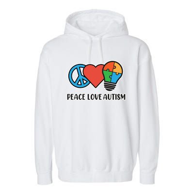 Peace Love Autism Awareness Autistic Mom Graphic Funny Gift Garment-Dyed Fleece Hoodie