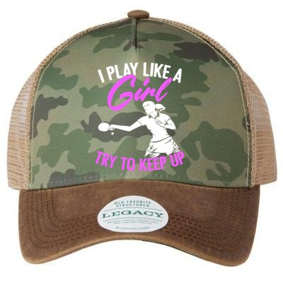 Play Like A Girl Try To Keep Up Funny Table Tennis Ping Pong Gift Legacy Tie Dye Trucker Hat