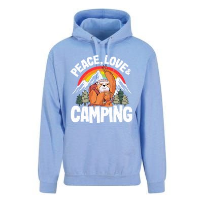 Peace Love And Camping Rainbow Sloth Rv Camper Camping Cool Gift Unisex Surf Hoodie